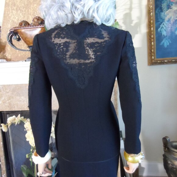 Saks Fifth Avenue Vintage Black skirt Suit w/Lace Insert Detail Size S - Picture 13 of 16